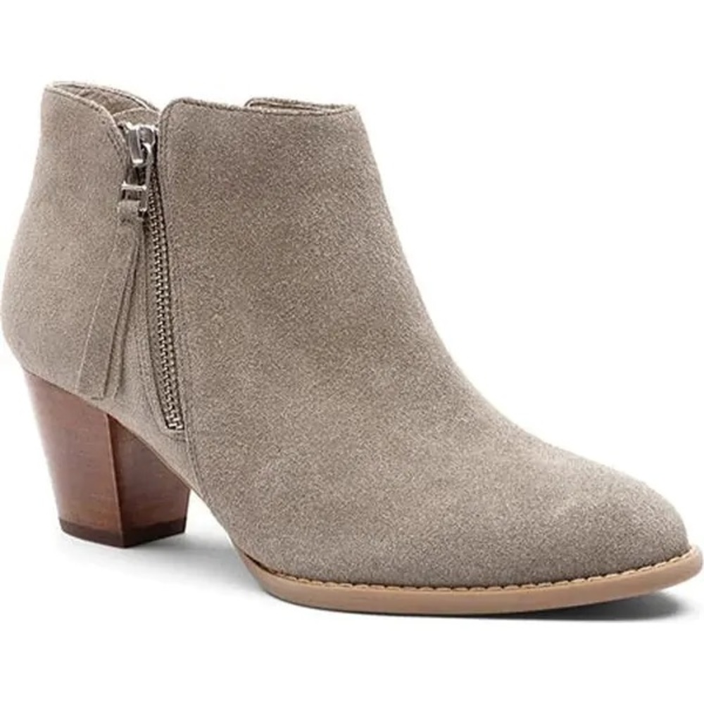 Vionic Sterling Greige Suede Heeled Ankle Booties